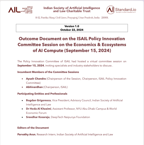 Outcome Document on the ISAIL Policy Innovation Committee Session on the Economics & Ecosystems of AI Compute (September 15, 2024) [AISTANDARDIO-PIC-0003-2024]